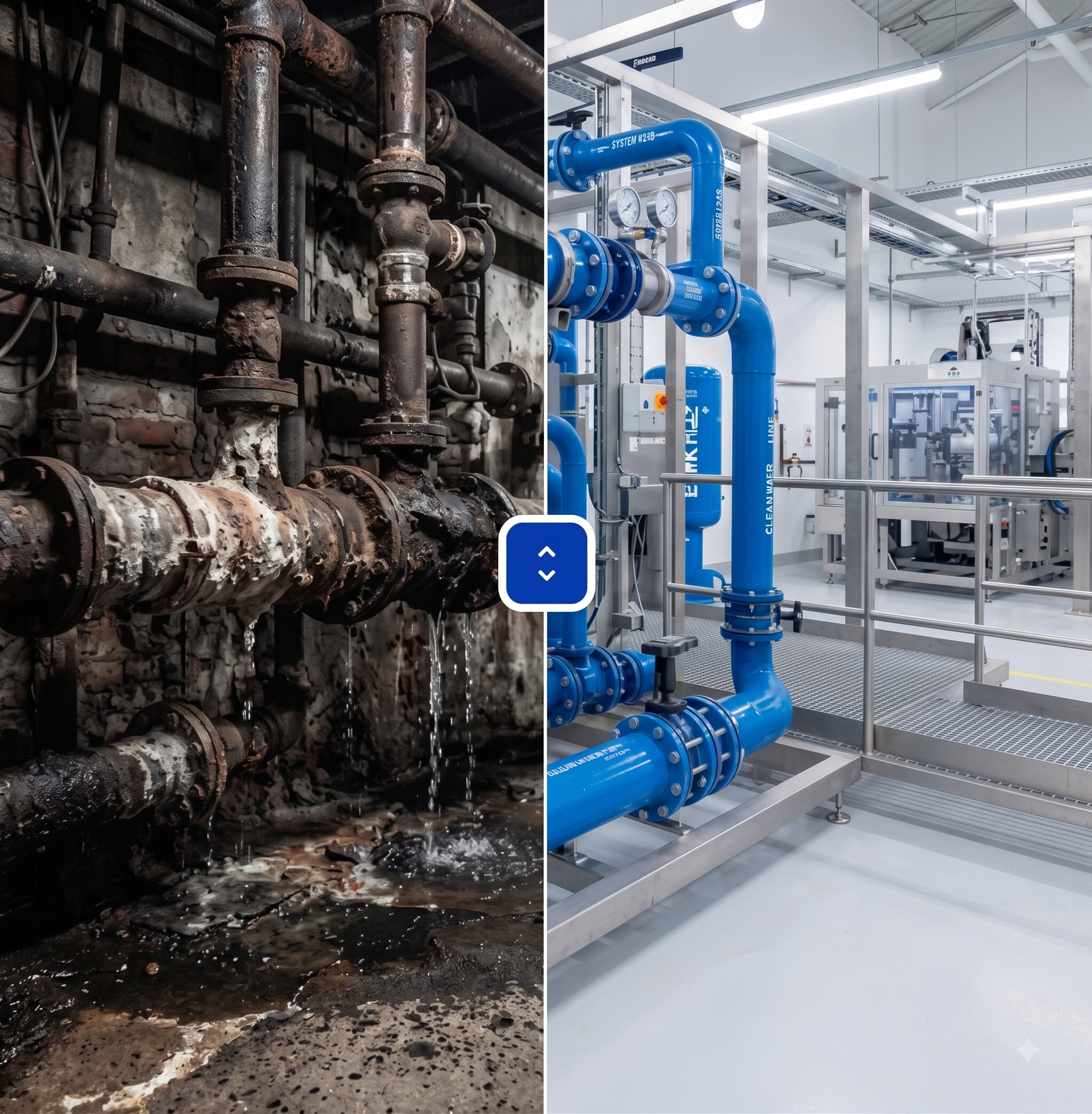 Comparaison entre installation corrodée et réseau neuf ENKHAZ